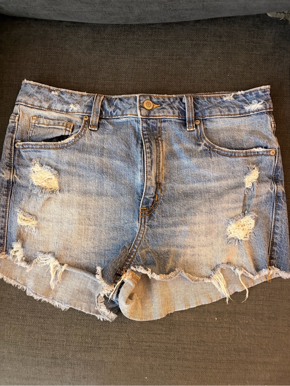 eunina Light Blue Distressed Denim Cutoff Shorts